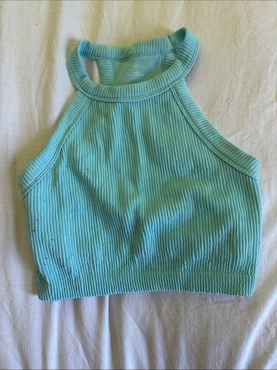aerie Tops - aerie Ribbed Halter Crop Top - Aqua Blue